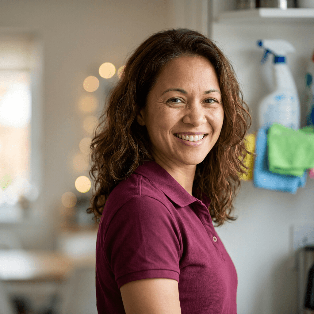 Older female marina owner smiling in a nautical setting
