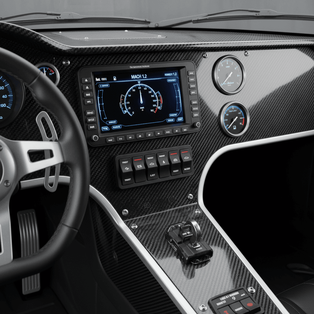Close-up of jet car dashboard with premium materials and marine-grade controls