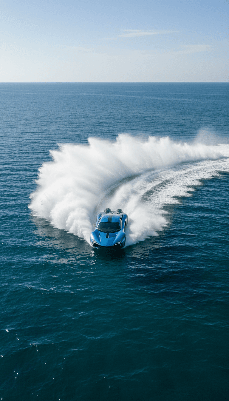 Jet car performing high speed turn on open water