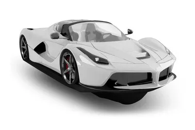 Sleek white Ferrari LaFerrari Aperta convertible supercar with black trim on a white background.
